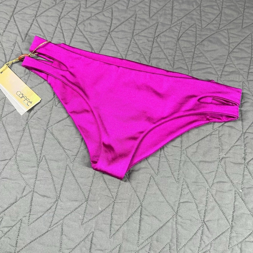 Caffe‎ Swimwear VB141503 Bikini Bottom Bright Pink Hip Cut Accents Women's Small